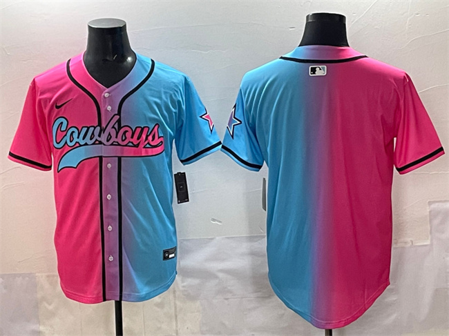 Men's Dallas Cowboys Blank Pink/Blue Limited Stitched Baseball Jersey